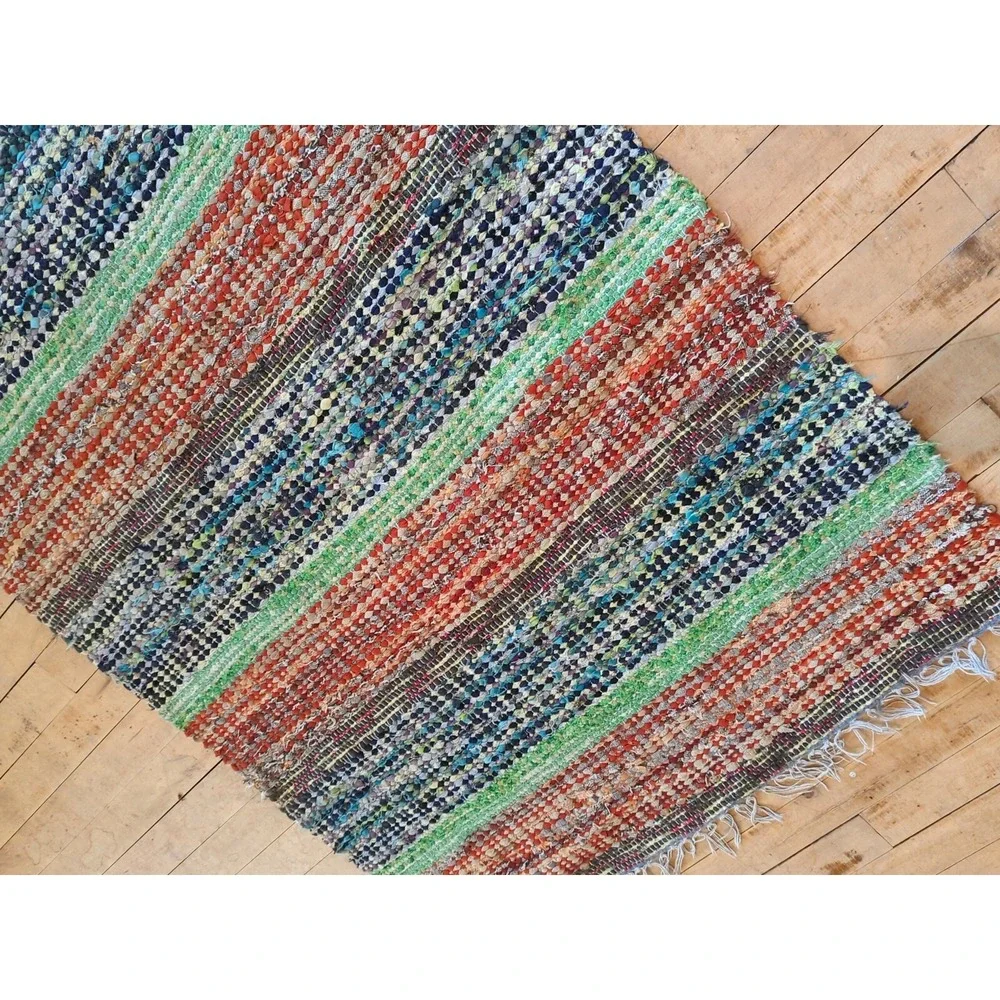 Antique Imported Swedish Hand Made Rag Rug‎ Runner (31 x 96 inches ) Very Pretty